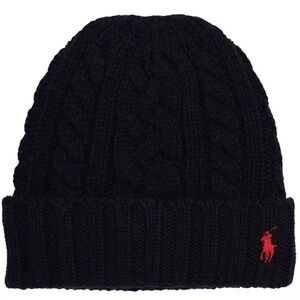 🆕 Polo Ralph Lauren Men's Cable Beanie. Black/Red, One Size (NWT)